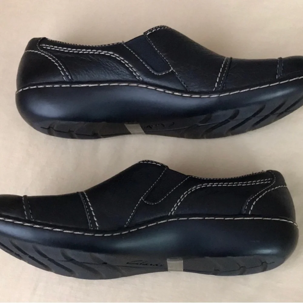 ♣️Clarks Ashland Alpine Bendable Black Leather Slip On Comfort Loafer Shoes 9M - Picture 8 of 8